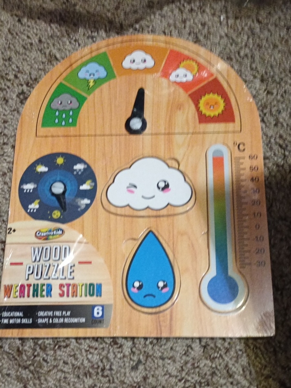 Wooden Weather Station Puzzle Toy - Blue & White